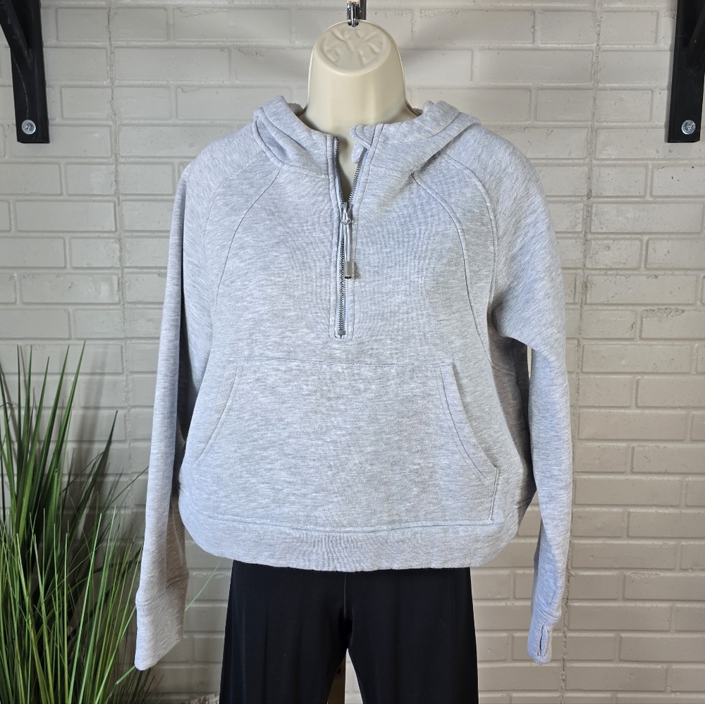 Micoson Gray Quarter Zip Cropped Hoodie Sweater Medium